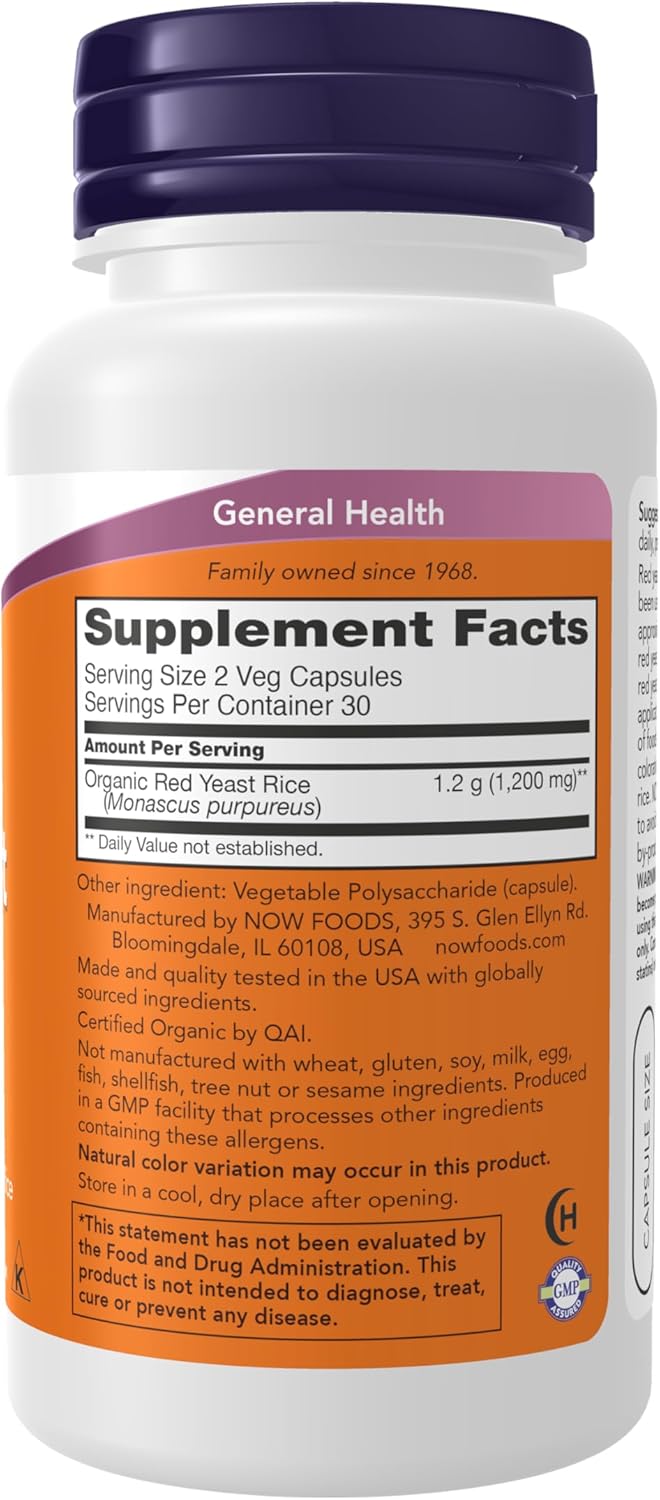 NOW Foods Supplements, Red Yeast Rice 600 mg, Made with Organic Red Yeast Rice, 240 Veg Capsules