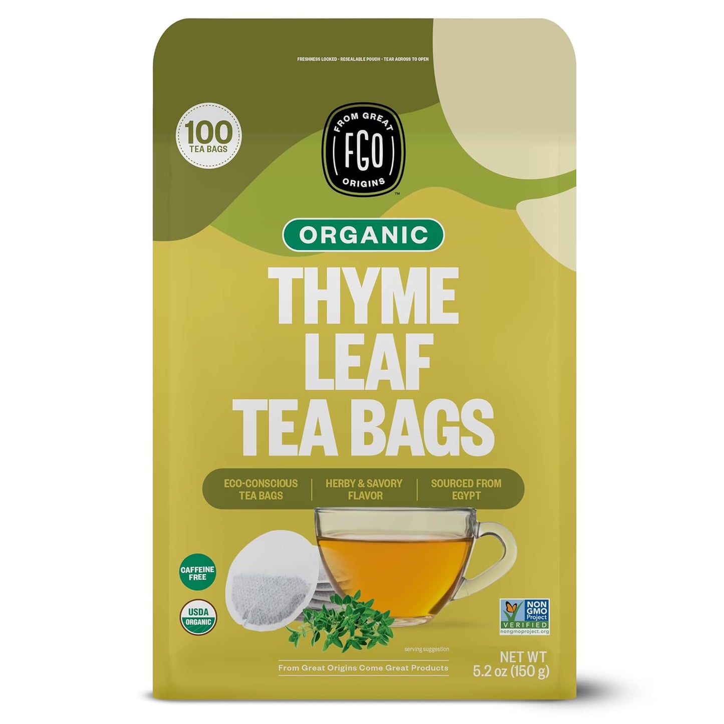 FGO Organic Milk Thistle Tea, 100 Count, Eco-Conscious Herbal Tea Bags, Resealable Bag, Caffeine Free, Packaging May Vary (Pack of 1)