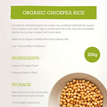 Mr Organic - Organic Chickpea Protein Rice 250g - Non GMO & Preservative Free - Gluten Free & Vegan - Made With Organic Chickpea Flour - Pack of 1