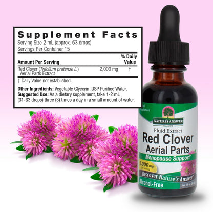 Nature's Answer Red Clover Extract 1 Ounce - Alcohol Free, Women Wellness, Female Support Supplement with Daily Sevrings Extract, Kosher, Gluten Free, Made in USA