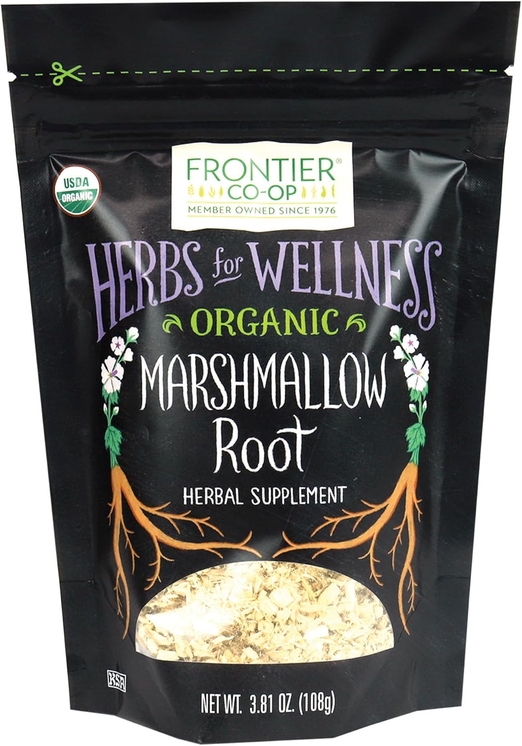 Frontier Co-op Organic Marshmallow Root Herb, Cut and Sifted, 3.8oz Bag – Perfect for Marshmallow Root Tea, Powder, Capsules and More