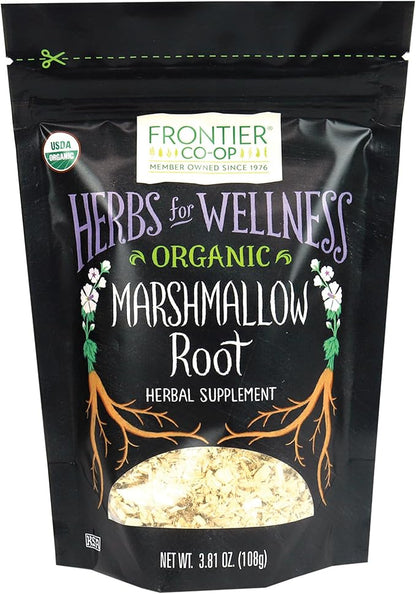 Frontier Co-op Organic Marshmallow Root Herb, Cut and Sifted, 3.8oz Bag – Perfect for Marshmallow Root Tea, Powder, Capsules and More