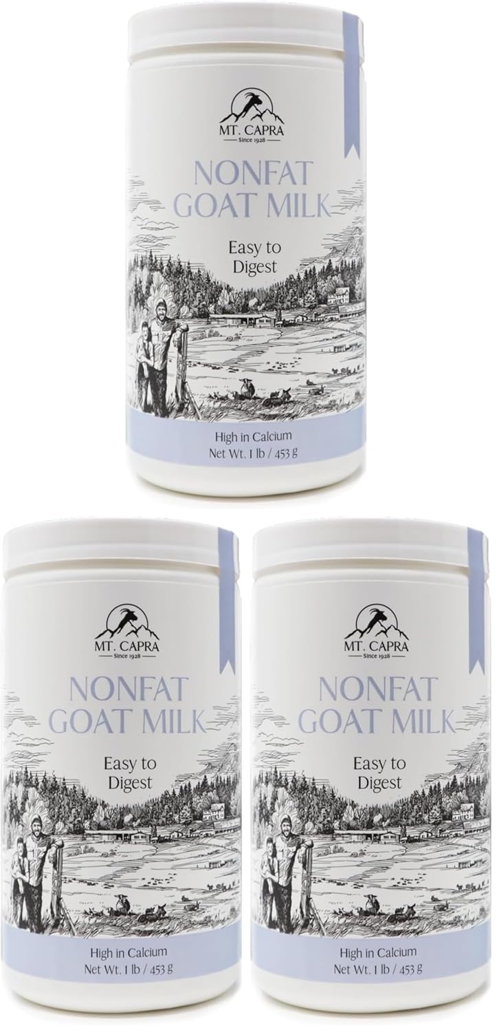 Mt. Capra Non-Fat Goat Milk | Powder from Non-GMO, Grass-Fed Goats, Creamy, Great Tasting, Easy to Digest, A2 Milk | 16 Servings - 1 Pound