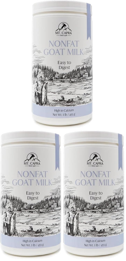 Mt. Capra Non-Fat Goat Milk | Powder from Non-GMO, Grass-Fed Goats, Creamy, Great Tasting, Easy to Digest, A2 Milk | 16 Servings - 1 Pound