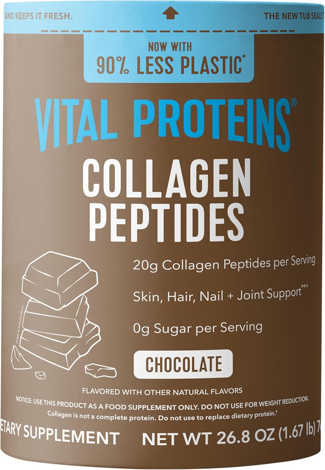 Vital Proteins Grass Fed Collagen Powder Supplement (Type I, III) for Skin Hair Nail Joint - Hydrolyzed Collagen, Grass Fed, Dairy and Gluten Free - Chocolate Flavor, 17.1 oz Canister