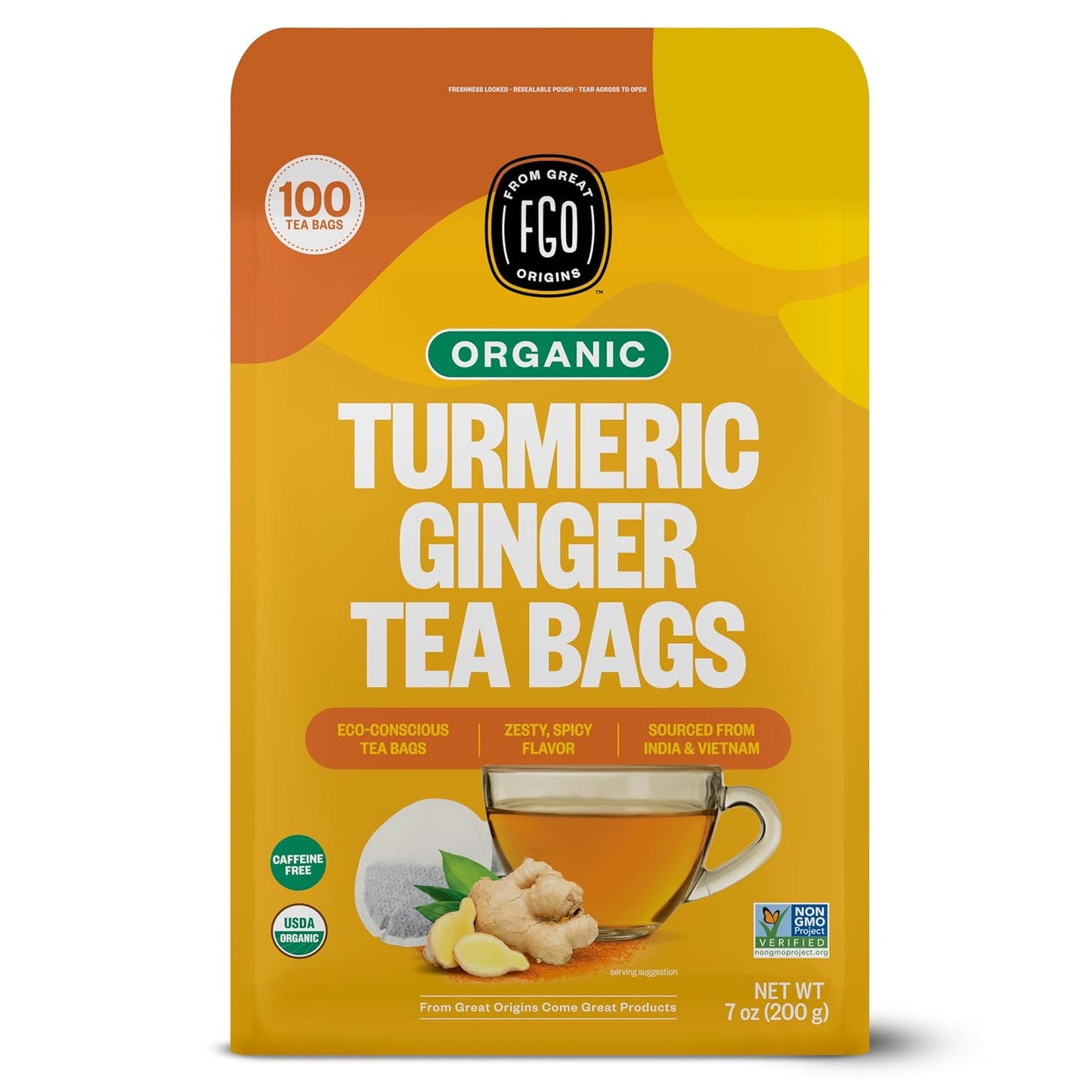 FGO Organic Milk Thistle Tea, 100 Count, Eco-Conscious Herbal Tea Bags, Resealable Bag, Caffeine Free, Packaging May Vary (Pack of 1)