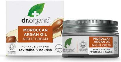 Dr Organic Moroccan Argan Oil Night Cream, Moisturising, Natural, Vegan, Cruelty Free, Paraben & SLS Free, Plastic Free, Recycled & Recyclable, Certified Organic, 50 ml