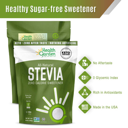 Health Garden Stevia Sweetener Powder - 4:1 Sugar Substitute - All Natural - Gluten Free - Keto Friendly - Tastes Like Sugar (2 lbs)