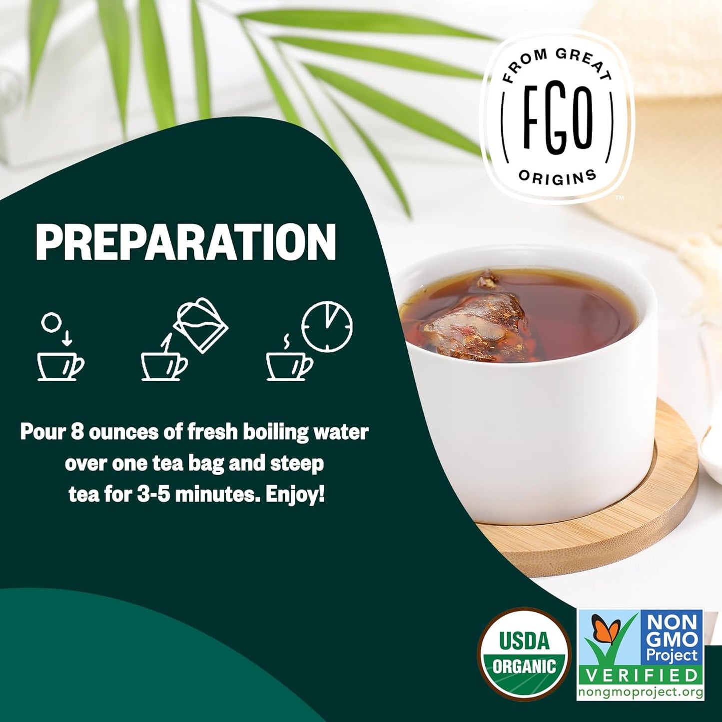 FGO Organic White Tea, Eco-Conscious Tea Bags, Packaging May Vary, 100 Count (Pack of 1)