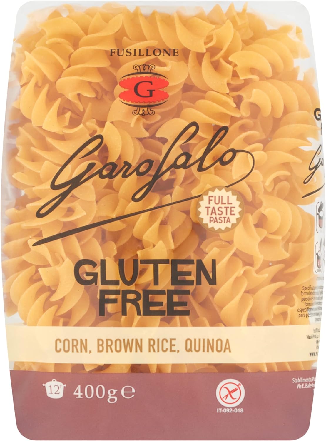 Garofalo Gluten Free Fusilloni Italian Dried Pasta, 400g - Suitable for Coeliac and Vegan diets (Pack of 1)