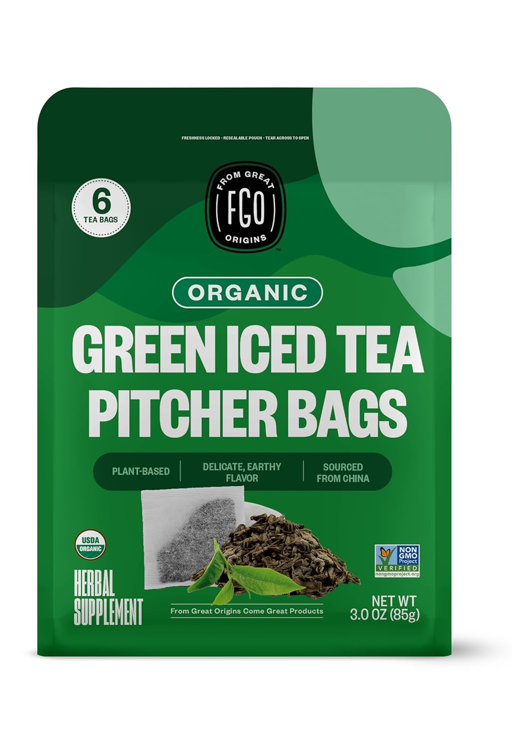 FGO Organic Nettle Leaf Tea, 100 Count, Eco-Conscious Tea Bags, Caffeine Free, Resealable Bag, Packaging May Vary (Pack of 1)