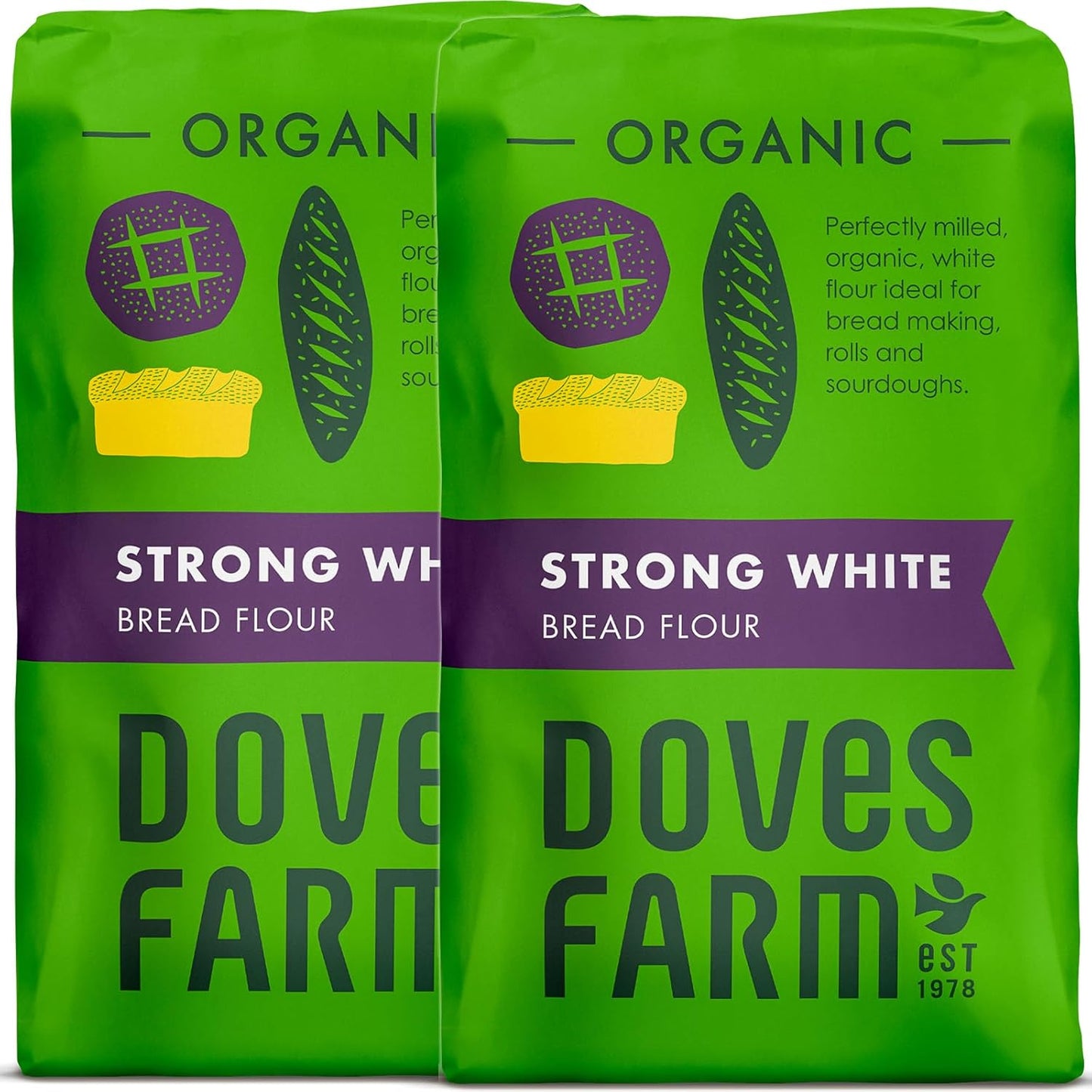 Doves Farm Organic Strong White Bread Flour | British Sourdough Bread & Roll Making Flour | Ideal for Artisan Breadmaking | Unbleached Bread Flour | 52.91 Oz (1.5kg)