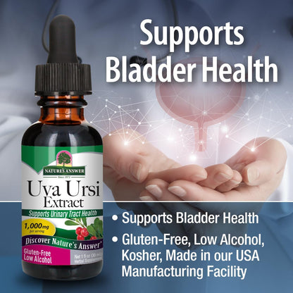 Nature's Answer Uva Ursi Leaf Liquid Drops with Organic Alcohol, 1000mg, 1-Fluid Ounce | Urinary Tract Support | Supports Nephrotic System Function | Vegan, Non-GMO | Single Count