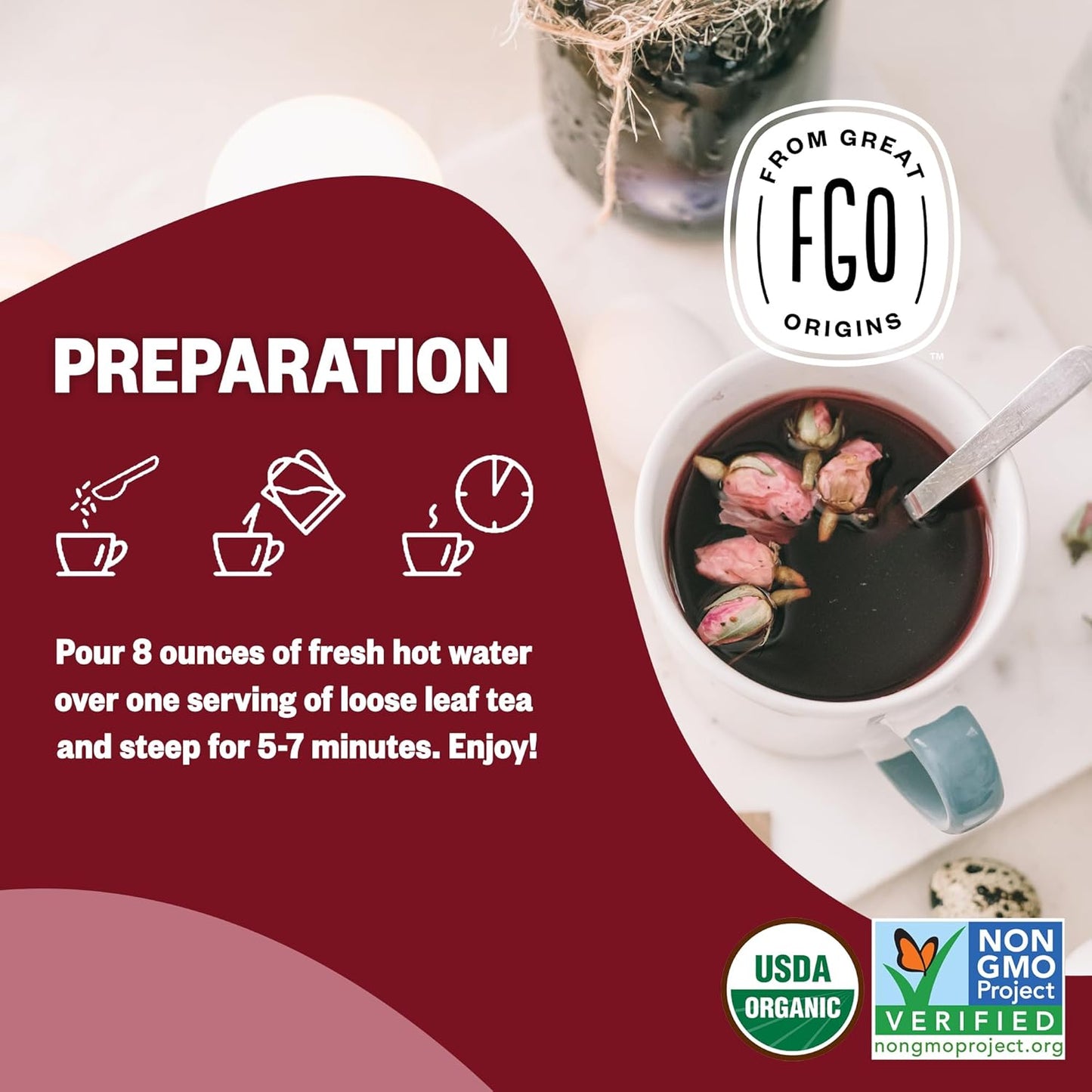 FGO Organic Nettle Leaf Tea, 100 Count, Eco-Conscious Tea Bags, Caffeine Free, Resealable Bag, Packaging May Vary (Pack of 1)