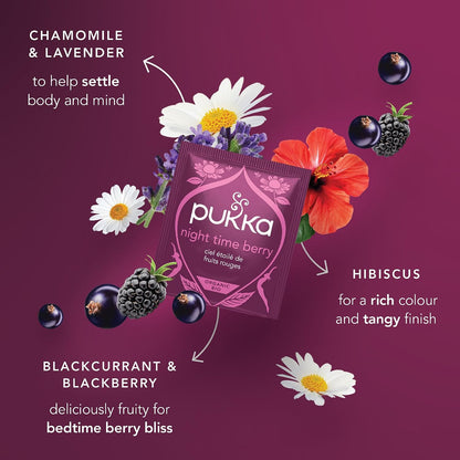 Pukka Herbs Night Time Berry Herbal Sleep Tea, 80 Teabags, Caffeine Free