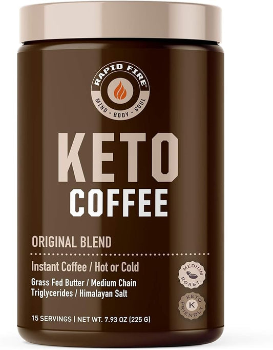 Rapidfire Ketogenic Fair Trade Instant Keto Coffee Mix Supports Energy Metabolism Weight Loss Ketogenic Diet Canister 15 servings, Original, 7.93 Ounce