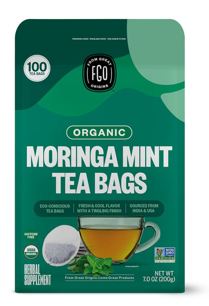 FGO Organic Nettle Leaf Tea, 100 Count, Eco-Conscious Tea Bags, Caffeine Free, Resealable Bag, Packaging May Vary (Pack of 1)