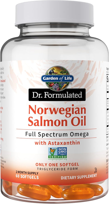Garden of Life Dr. Formulated Norwegian Salmon Oil - Dietary Supplement - Full Spectrum Omega-3 EPA, DHA, DPA - Fish Oil from Norwegian Fjords - for Heart Health - 60 Softgels