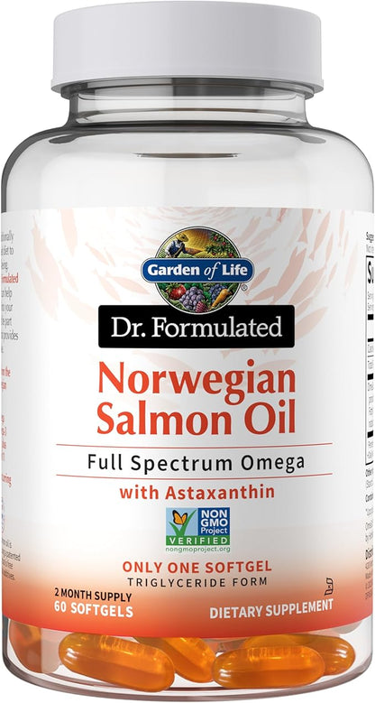 Garden of Life Dr. Formulated Norwegian Salmon Oil - Dietary Supplement - Full Spectrum Omega-3 EPA, DHA, DPA - Fish Oil from Norwegian Fjords - for Heart Health - 60 Softgels