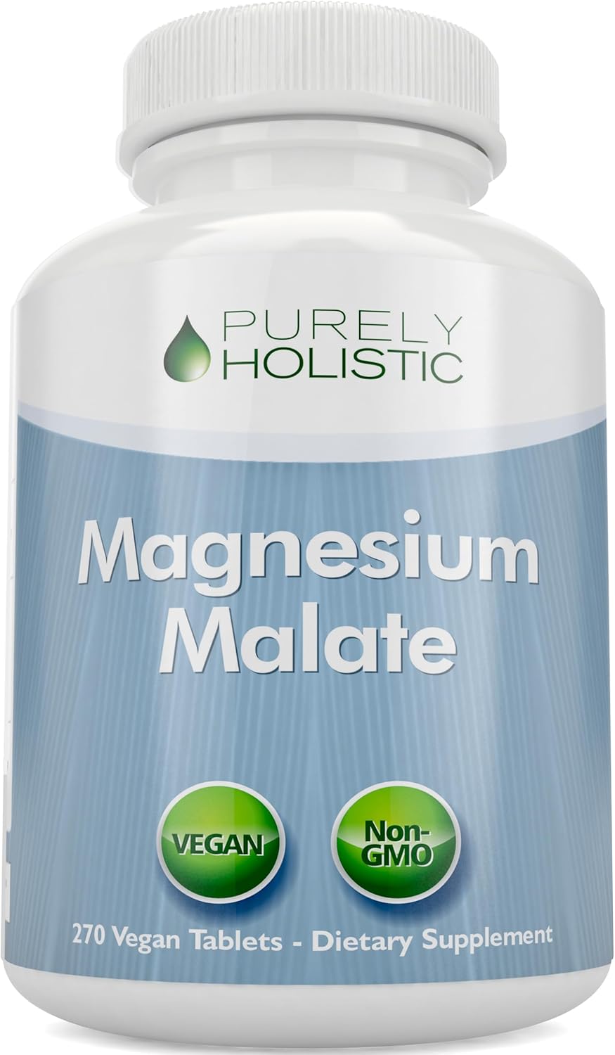 Magnesium Malate 400mg Tablets - 50% More 270 Vegan Tablets - Chelated Magnesium Supplement with Malic Acid - Promotes Energy Production and Muscle Recovery - High Absorption