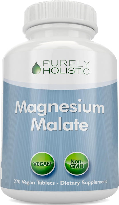 Magnesium Malate 400mg Tablets - 50% More 270 Vegan Tablets - Chelated Magnesium Supplement with Malic Acid - Promotes Energy Production and Muscle Recovery - High Absorption