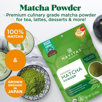 Navitas Organics Matcha Powder, 3 oz. Bag, 85 Servings — Premium Culinary Grade, Organic, Non-GMO, Gluten-Free