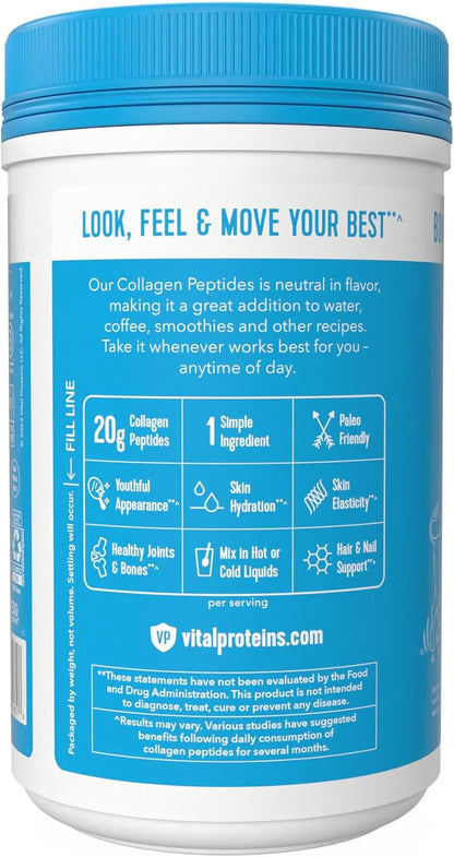 Vital Proteins Collagen Peptides Powder - Grass Fed Collagen Peptides for Hair, Nail, Skin, Bone & Joint Health, Vanilla, 23.2 Ounces