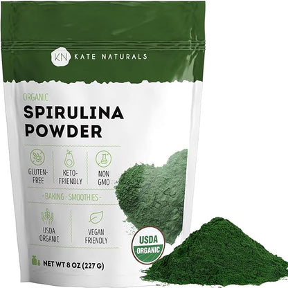 Kate Naturals Organic Spirulina Powder for Immune Support and Antioxidants. Nutrient Dense Superfood Supplement (8 oz, USDA Certified, Non-GMO, Gluten- Free)