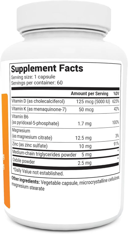 Dr. Berg D3 K2 Vitamin 5000 IU w/MCT Powder - Includes 50 mcg MK7 Vitamin K2, Purified Bile Salts, Zinc & Magnesium for Ultimate Absorption - K2 D3 Vitamin Supplement - 60 Capsules