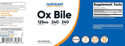 Nutricost Ox-Gall Capsules 125 mg, 240 Premium Capsules - GMO Free, Soy Free, Gluten Free