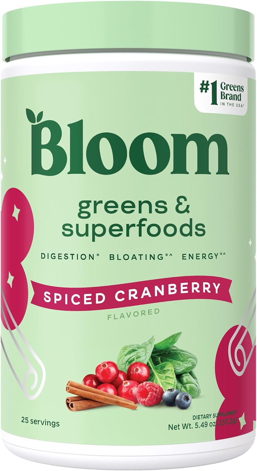 Bloom Nutrition Greens and Superfoods Powder for Digestive Health, Greens Powder, Digestive Enzymes, Probiotics, Spirulina, Chlorella for Bloating & Gut Support, Green Juice, 30 SVG, Strawberry Kiwi