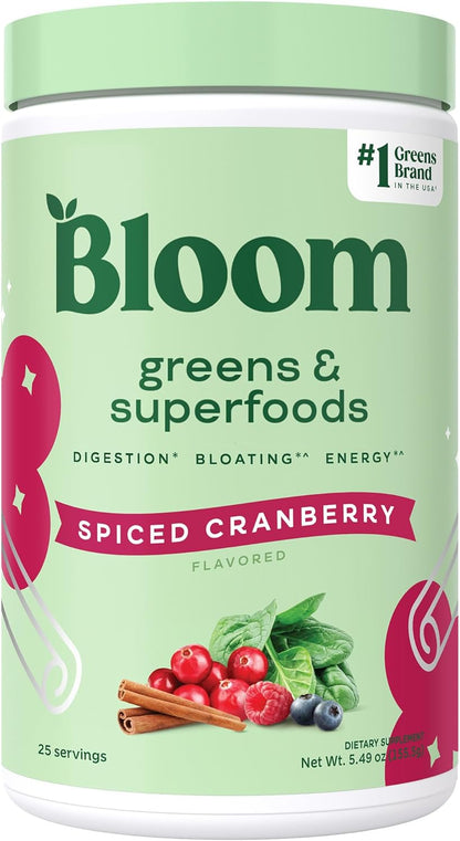 Bloom Nutrition Greens and Superfoods Powder for Digestive Health, Greens Powder, Digestive Enzymes, Probiotics, Spirulina, Chlorella for Bloating & Gut Support, Green Juice, 30 SVG, Strawberry Kiwi