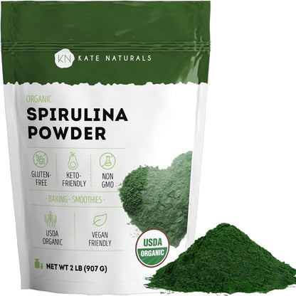 Kate Naturals Organic Spirulina Powder for Immune Support and Antioxidants. Nutrient Dense Superfood Supplement (8 oz, USDA Certified, Non-GMO, Gluten- Free)