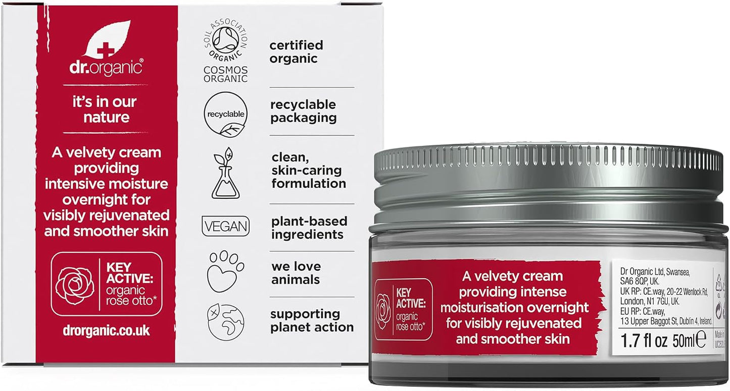 Dr Organic Rose Otto Night Cream 50ml (Anti-aging, Moisturising, Rejuvenating)