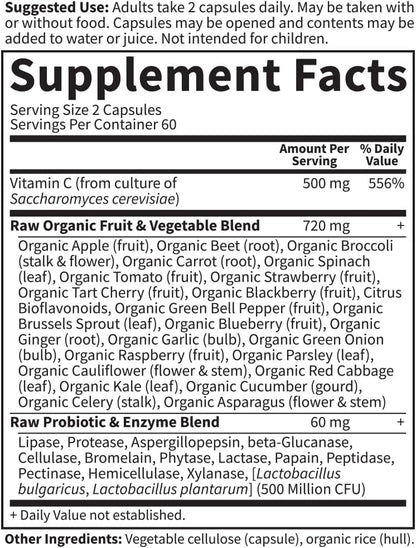 Garden of Life Raw Vitamin Code Vitamin C, 120 Vegan Capsules, 500mg Whole Food Vitamin C Supplements with Bioflavonoids, Fruits & Veggies, Probiotics, Gluten Free for Adults