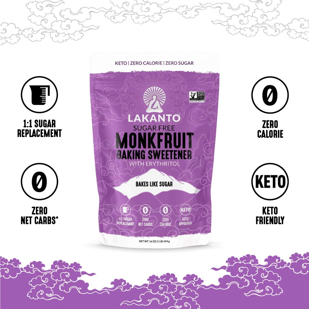 Lakanto Powdered Monk Fruit Sweetener with Erythritol - Powdered Sugar Substitute, Zero Calorie, Keto Diet Friendly, Zero Net Carbs, Baking, Extract, Sugar Replacement