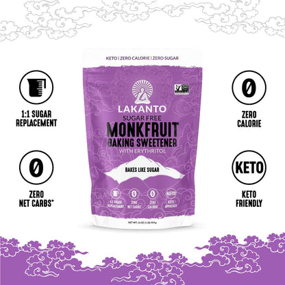 Lakanto Powdered Monk Fruit Sweetener with Erythritol - Powdered Sugar Substitute, Zero Calorie, Keto Diet Friendly, Zero Net Carbs, Baking, Extract, Sugar Replacement