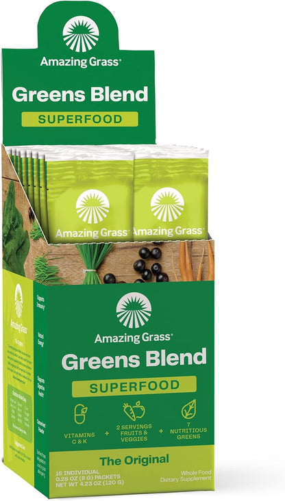 Amazing Grass Greens Superfood Powder: Greens Powder with Digestive Enzymes & Probiotics, Organic Spirulina, Chlorella, and Beet Root Powder, Original, 30 Servings