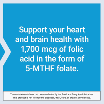 Life Extension Optimized Folate – L-methylfolate – Heart & Brain Support, Healthy Homocysteine Levels – Non-GMO, Gluten-Free, Vegetarian – 1700 mcg DFE, 100 Vegetarian Tablets
