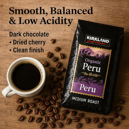Kirkland Signature Organic Whole Bean Coffee from Peru- 2lb Whole Bean Medium Roast