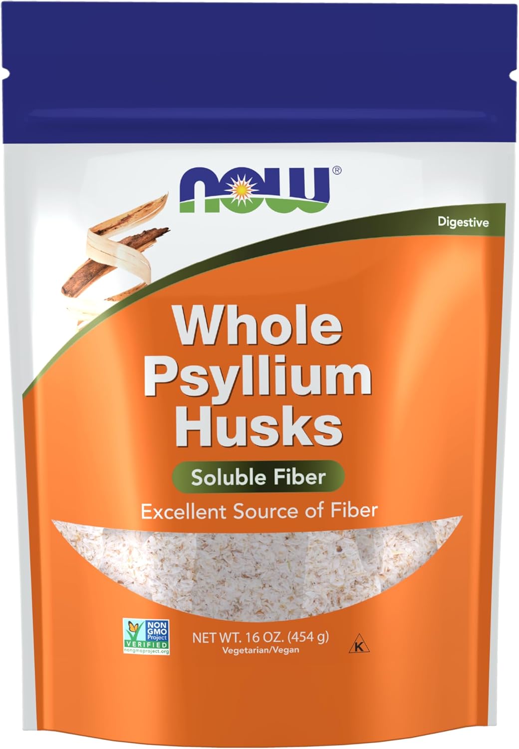 NOW Foods Supplements, Whole Psyllium Husks, Non-GMO Project Verified, Soluble Fiber, 24-Ounce