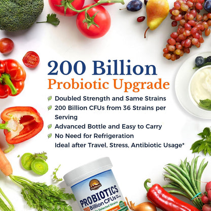 Vitalitown Probiotics 200 Billion CFUs 36 Strains | Shelf Stable, Acid & Bile Resistant | Intensive Digestive & Immune Support | Men & Women Probiotics | Vegan Non-GMO | 60 ct
