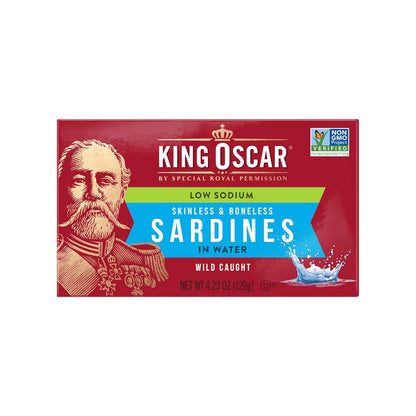 King Oscar Sardines in Water, 4.23 Ounce Cans (Pack of 1( Packaging May Vary), Skinless & Boneless, Wild Caught Canned Sardines, Low Sodium