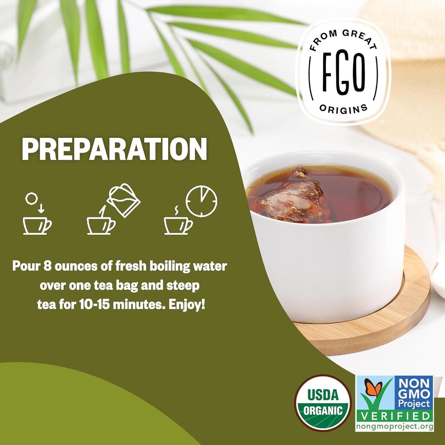 FGO Organic White Tea, Eco-Conscious Tea Bags, Packaging May Vary, 100 Count (Pack of 1)