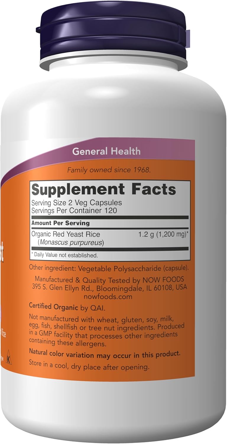 NOW Foods Supplements, Red Yeast Rice 600 mg, Made with Organic Red Yeast Rice, 240 Veg Capsules