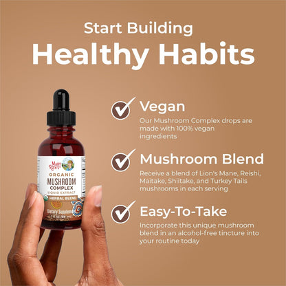 MaryRuth Organics USDA Mushroom Complex | Herbal Liquid Drops | Supplement | Lion's Mane | Reishi Mushroom | Shiitake Mushrooms | Non-GMO | Vegan | Alcohol Free Tincture | 30 Servings