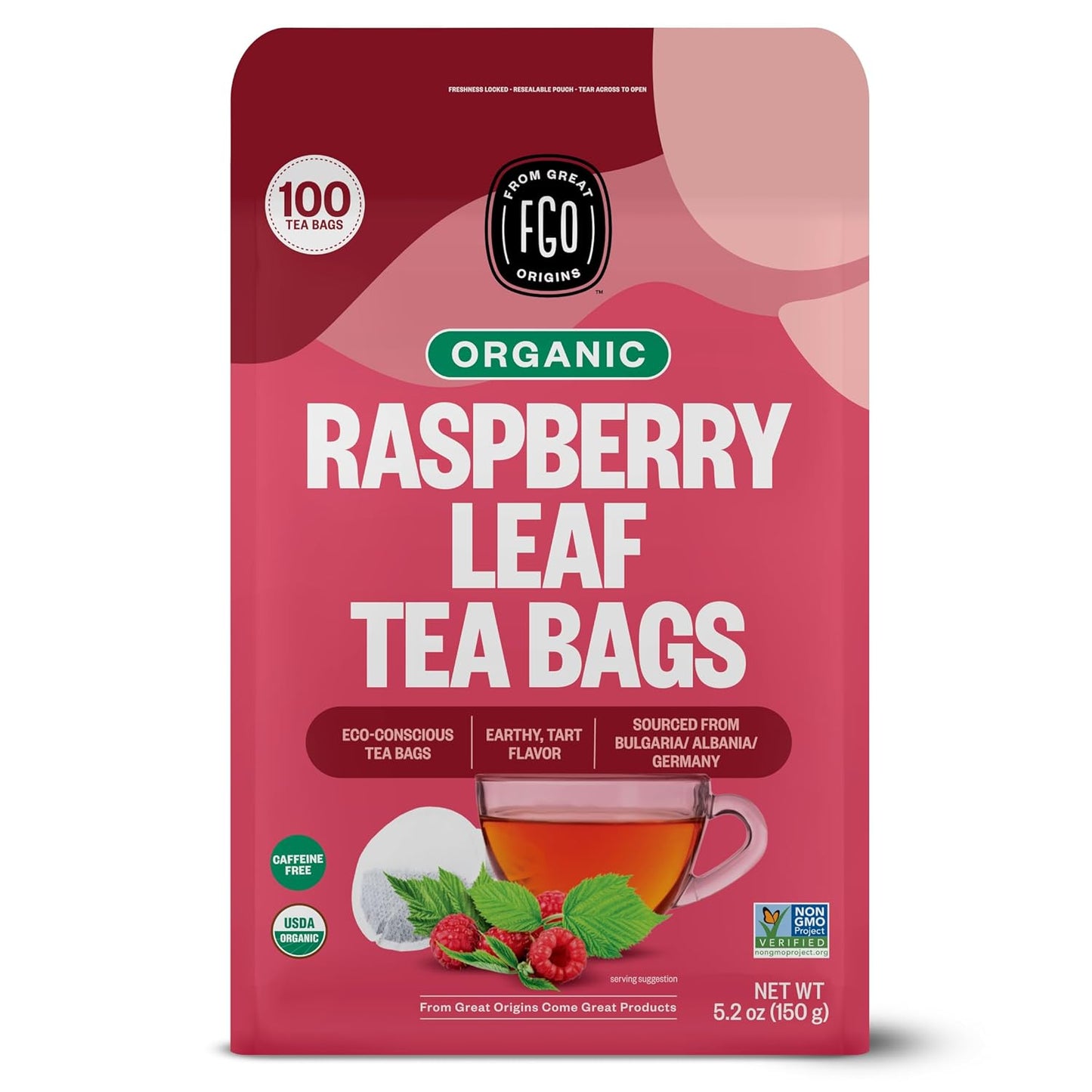 FGO Organic Milk Thistle Tea, 100 Count, Eco-Conscious Herbal Tea Bags, Resealable Bag, Caffeine Free, Packaging May Vary (Pack of 1)