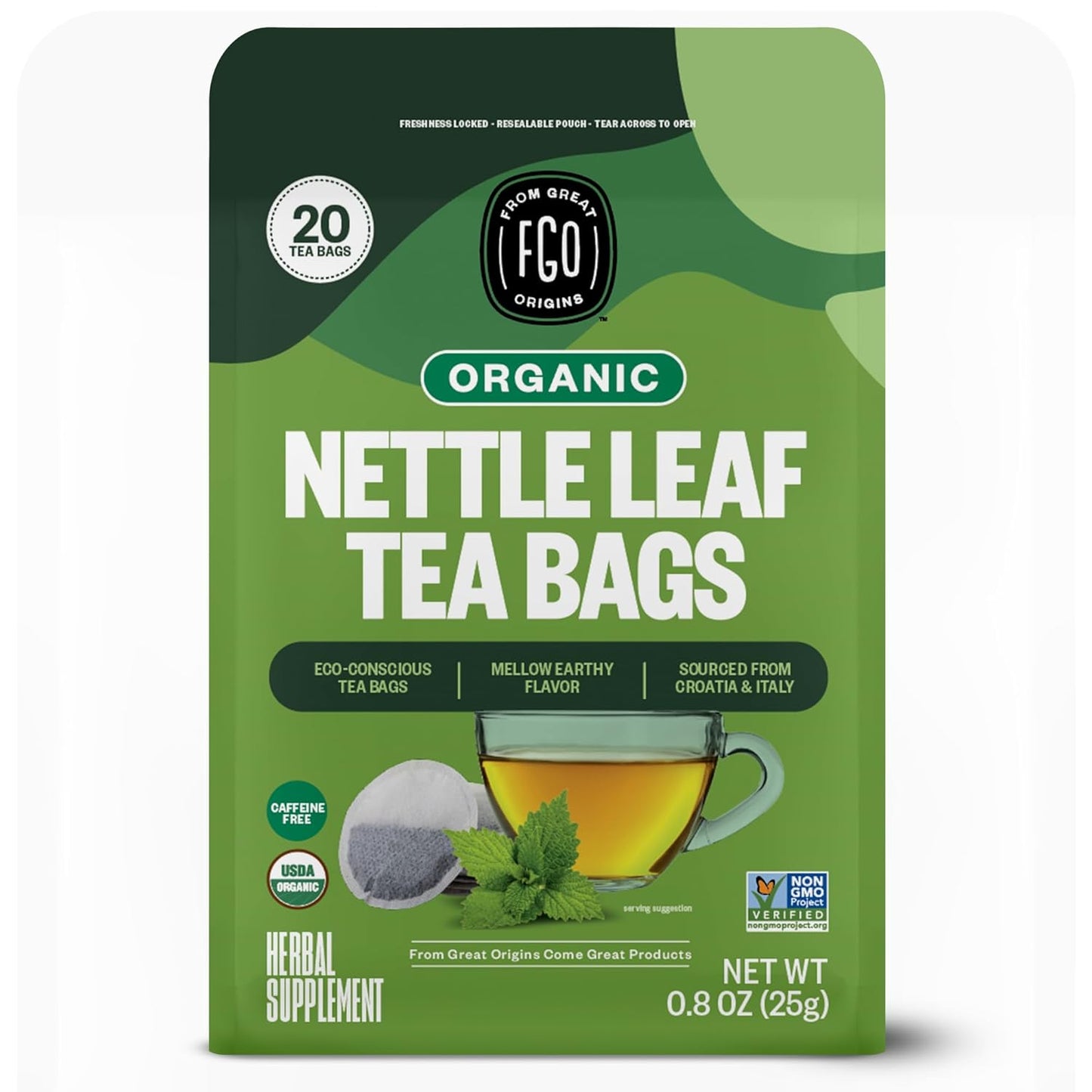 FGO Organic Milk Thistle Tea, 100 Count, Eco-Conscious Herbal Tea Bags, Resealable Bag, Caffeine Free, Packaging May Vary (Pack of 1)