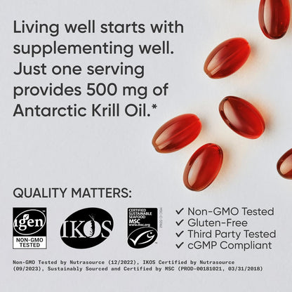 Sports Research Krill Oil Supplement with EPA & DHA Omega 3, Phospholipids & Astaxanthin from Antarctic Krill - Highest Concentration of Krill Oil for Men & Women - 500mg, 120 Softgel Capsules