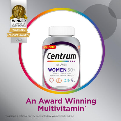 Centrum Silver Women's Multivitamin for Women 50 Plus, Multivitamin/Multimineral Supplement with Vitamin D3, B Vitamins, Non-GMO Ingredients, Supports Memory and Cognition in Older Adults - 100 Ct